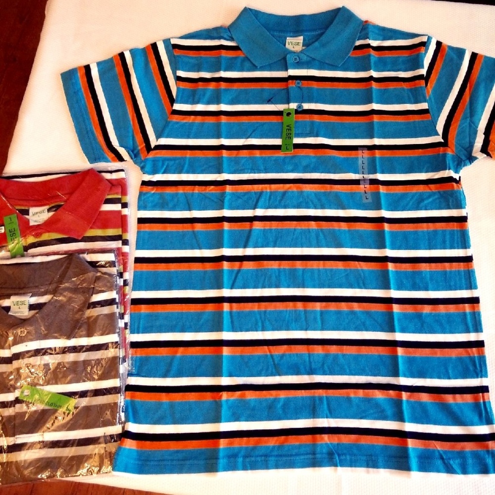Men's Striped Polo Shirts, 3 pack bundle
